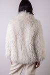 Cream shaggy faux fur jacket ear view