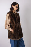 faux fur long belted brown gilet side view