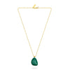 Gold necklace with a green polished stone pendant on a white background from talis chains