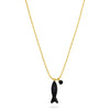 Gold necklace with a black fish pendant on a white background from talis chains