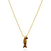 Gold necklace with a tigerseye stone fish-shaped pendant on a white background from talis chains