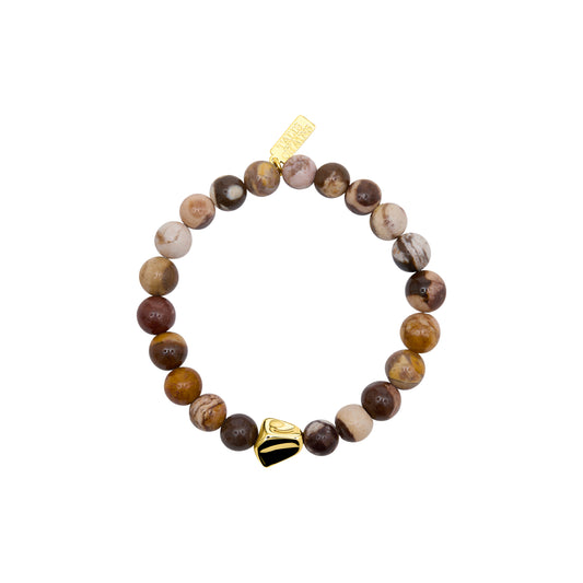 Beaded bracelet with a gold nugget charm on a white background from talis chains