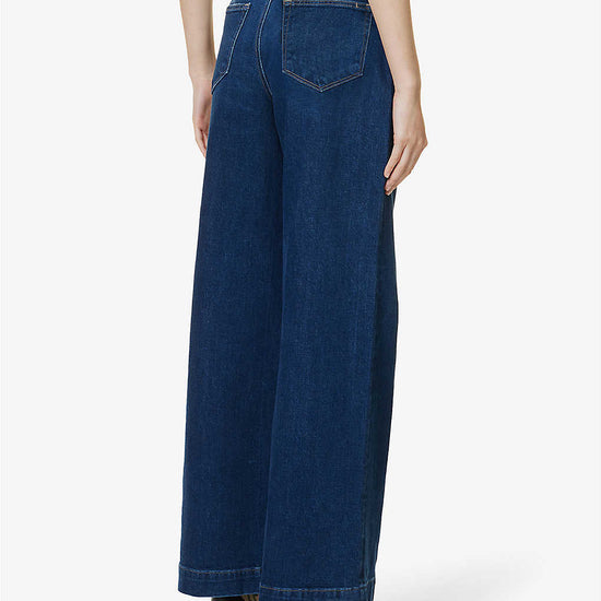 Wide leg dark blue wash full length jeans