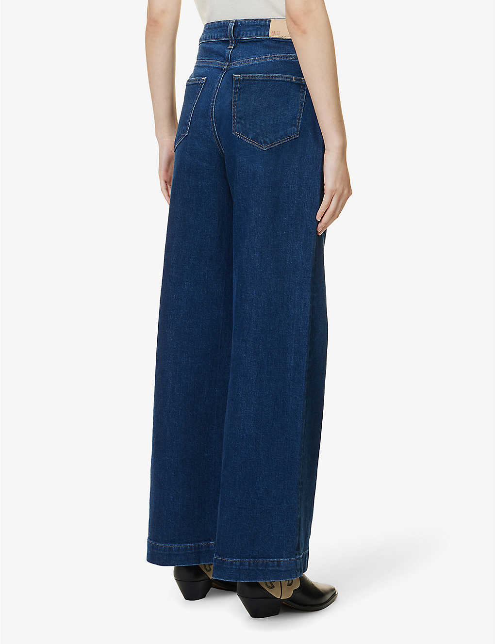 Wide leg dark blue wash full length jeans