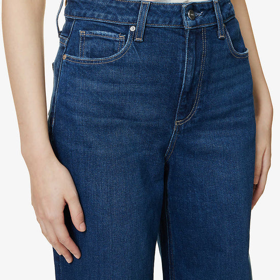 Wide leg dark blue wash full length jeans