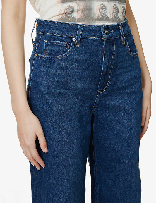 Wide leg dark blue wash full length jeans