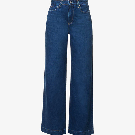 Wide leg dark blue wash full length jeans