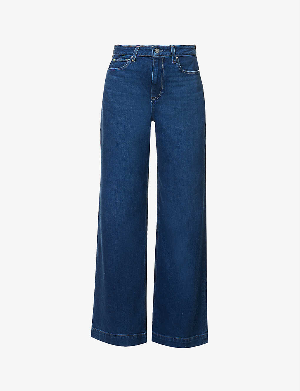 Wide leg dark blue wash full length jeans