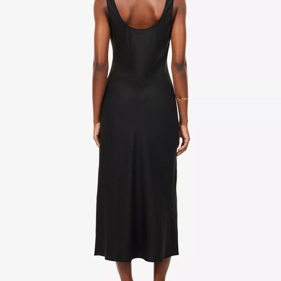 Satin scoop neck slip dress with side split rear view