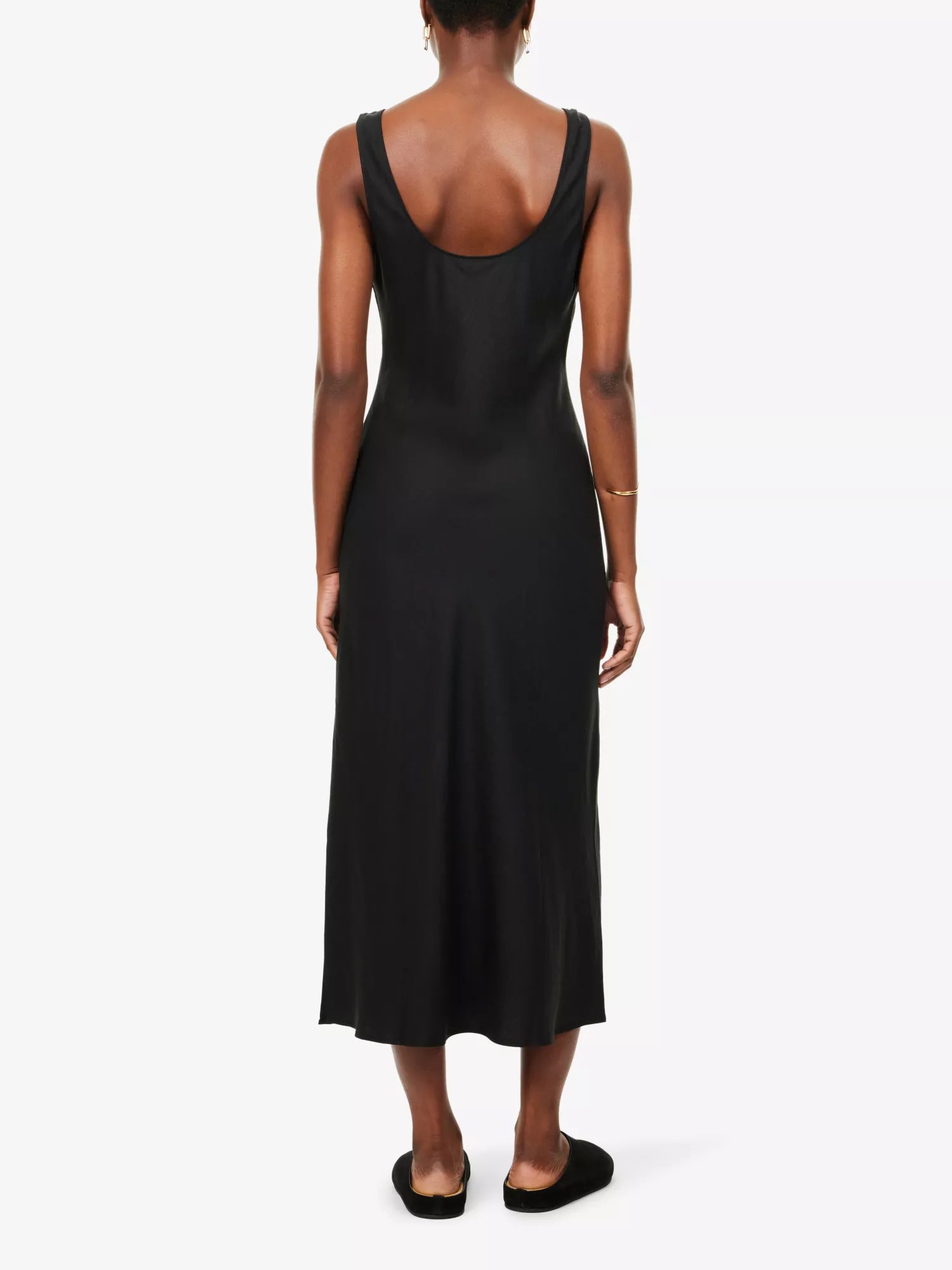 Satin scoop neck slip dress with side split rear view