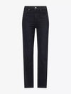 Black high-waisted straight-leg jeans shown flat against a light gray background.