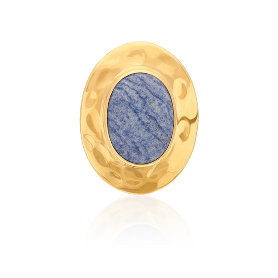 oval gold ring with dumortierite blue stone 