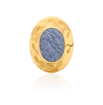 oval gold ring with dumortierite blue stone 