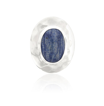 Large Wavy Oval Dumortierite Ring Silver