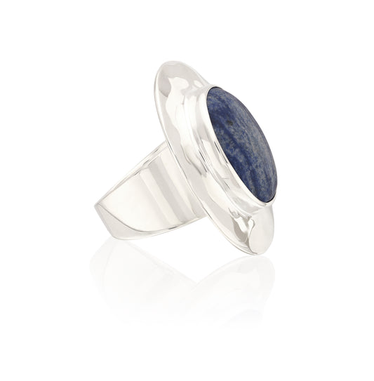 Large Wavy Oval Dumortierite Ring Silver