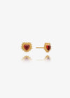 small spiky gold heart stud earrings with red stone inside and butterfly clasp from rachel jackson
