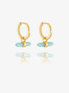 Gold hoop earrings with turquoise beads on a white background