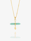 Gold necklace with green pendant on a white background