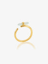 Gold hoop earring on a white background