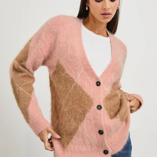 pastel pink argyle cardigan 