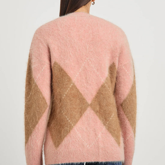 pastel pink argyle cardigan  rear view