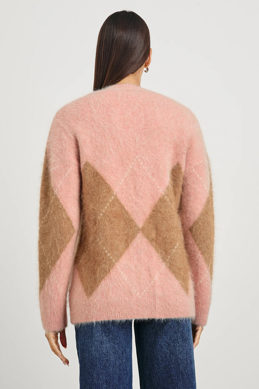 pastel pink argyle cardigan  rear view