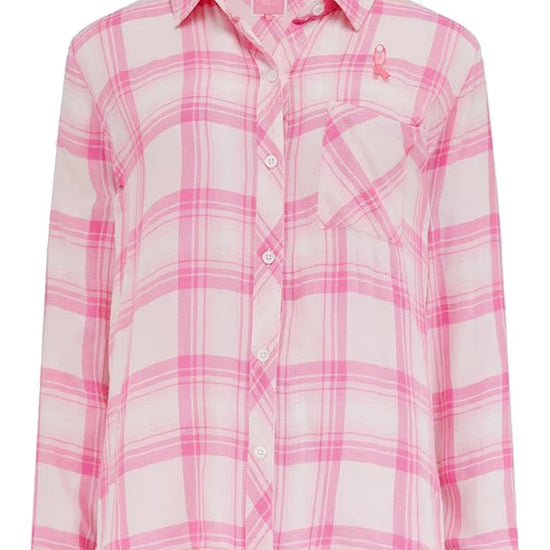 Classic collared button through shirt in pink check with super soft handle