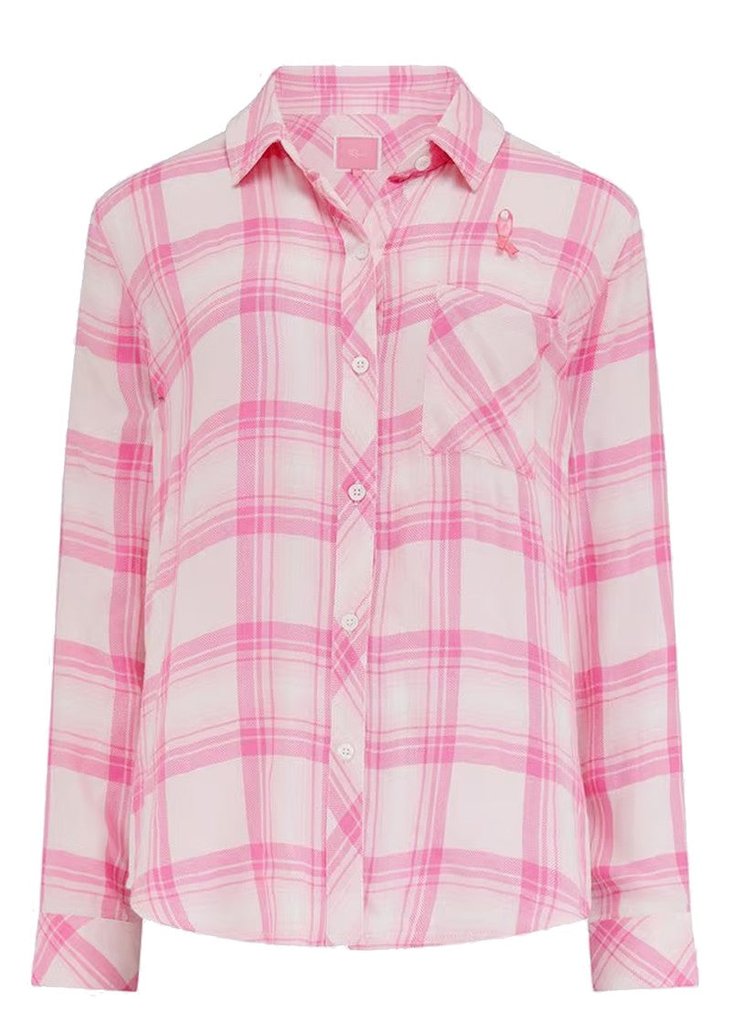 Classic collared button through shirt in pink check with super soft handle