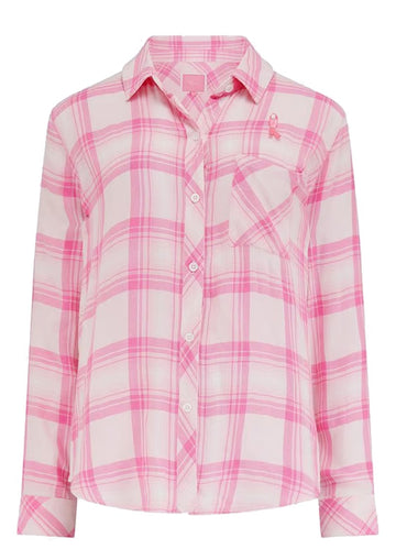 Classic collared button through shirt in pink check with super soft handle