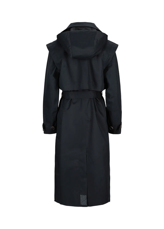 black waterproof trench coat rear view 