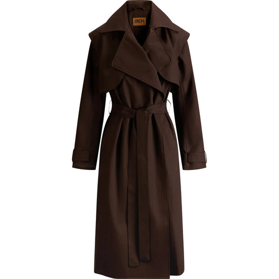Brown long trench coat on a white background