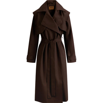 Brown long trench coat on a white background