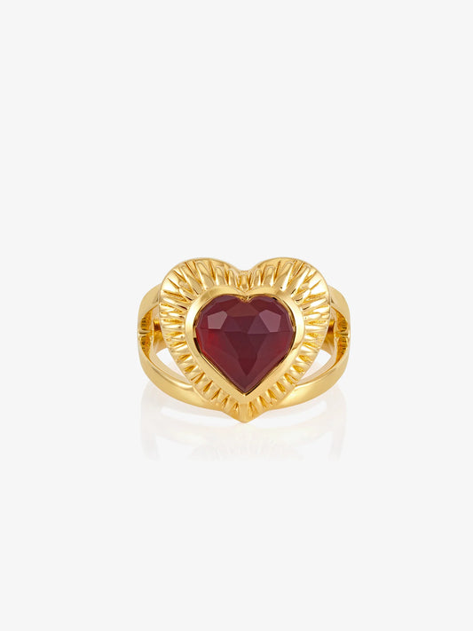 gold heart shaped adjustable ring  with red stone inside from rachel jackson