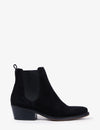 Side view of lack suede boot on white background