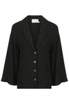 Mid weight button through notch neck wide sleeve black blouse