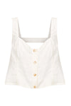 White linen button front top with elasticated strap at back