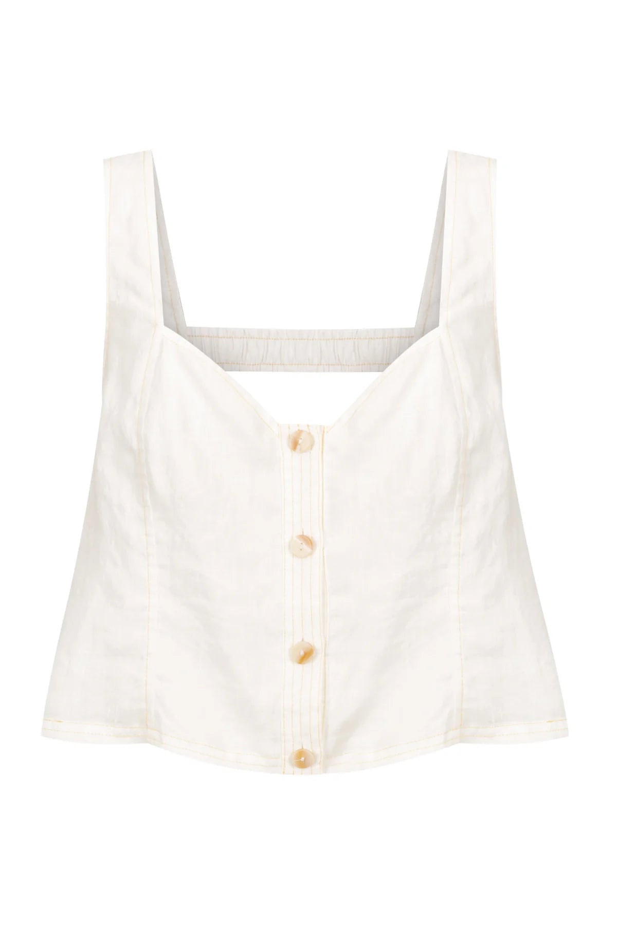 White linen button front top with elasticated strap at back