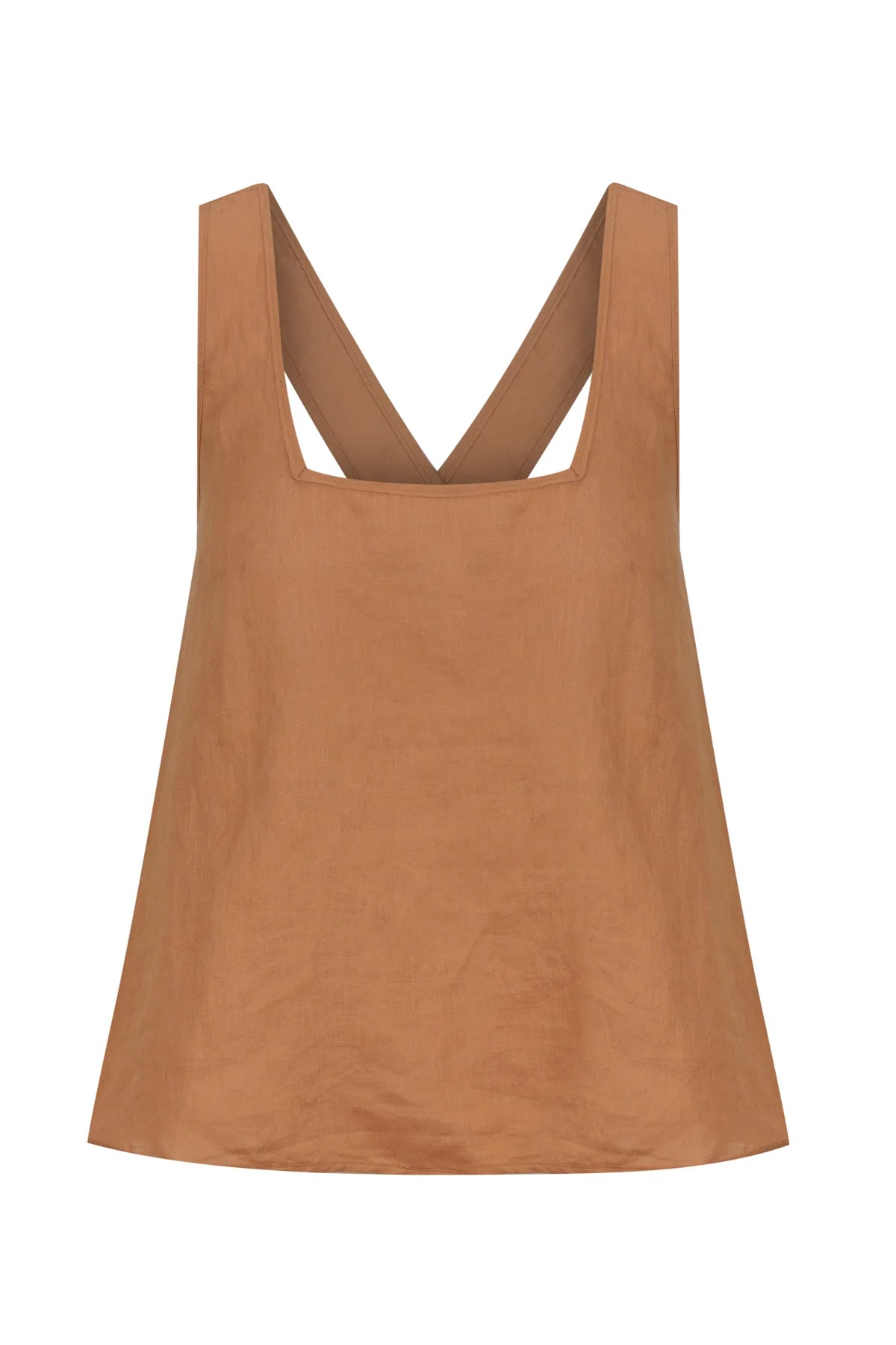 Brown linen top with cross over straps at the back