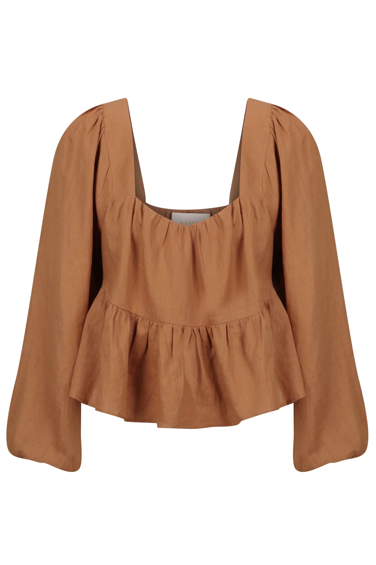 Brown linen top with balloon sleeves