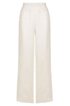 White linen trousers with patch pockets and top stitching