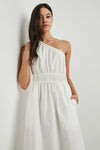 White cotton poplin one shoulder dress