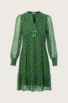 Short dress in green with a ditsy print and long sheer sleeves