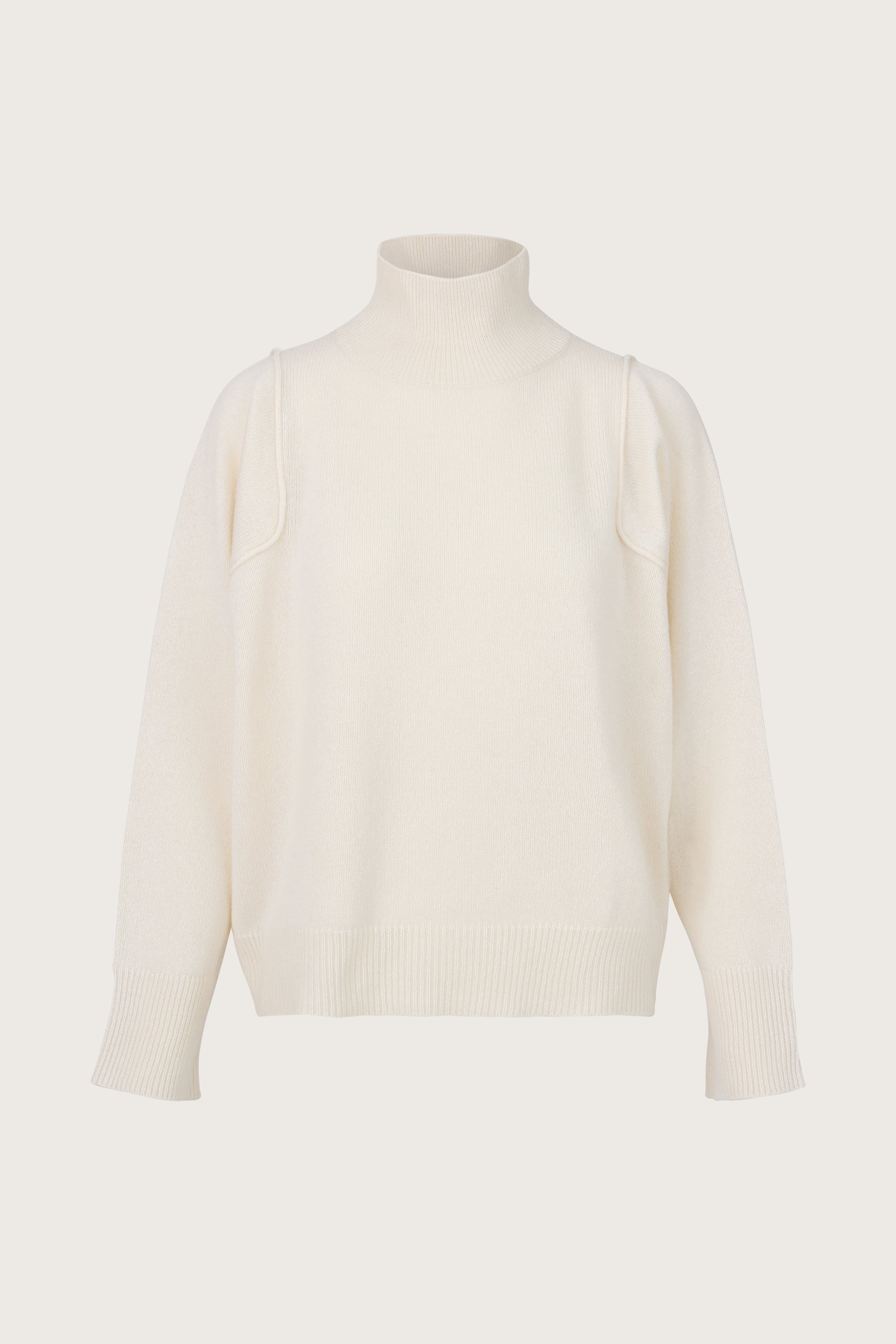 Ecru turtleneck jumper with square set sleeves