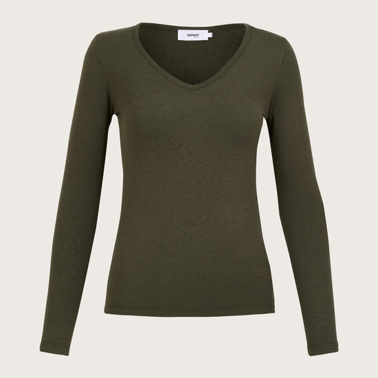 Long sleeve V neck super fine t shirt with cashmere