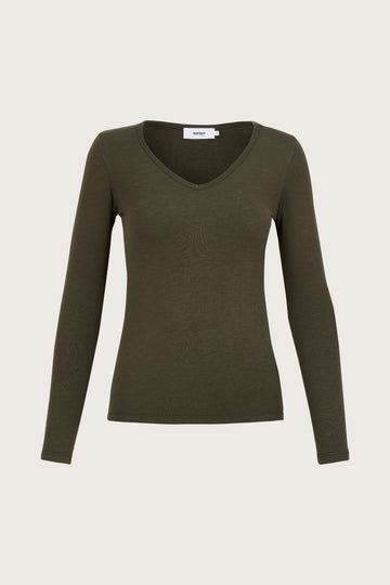 Long sleeve V neck super fine t shirt with cashmere