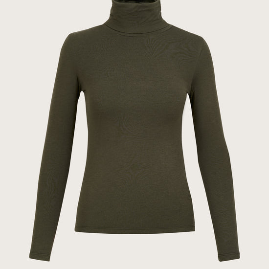 Forest green fine cashmere blend roll neck top