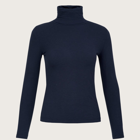 Super fine cashmere blend navy blue roll neck top