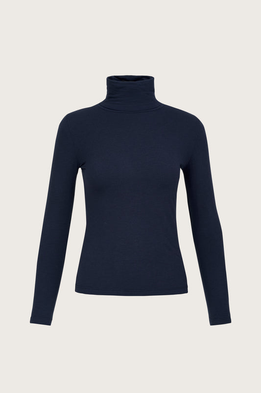 Super fine cashmere blend navy blue roll neck top