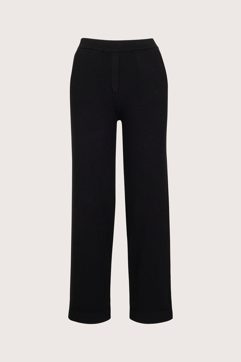 straight leg black cashmere lounge trousers