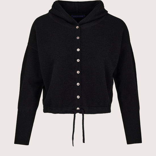 black boxy and cropped button through hoodie top